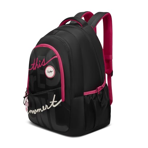 Skybags Glow 37L Black Casual Backpack for Girls with 3 Compartments & Adjustable Shoulder Strap | Quick Access Front Pocket | Side Pockets | Air Mesh Back Panel | Perfect for School & Travel