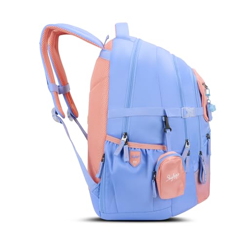 Skybags Riva 37L Blue Casual Backpack for Girls with 3 Compartments & Adjustable Shoulder Strap | 16 Inch Padded Laptop Sleeve | Detachable Happy Pouch & Secret Pocket | Perfect for School & Travel