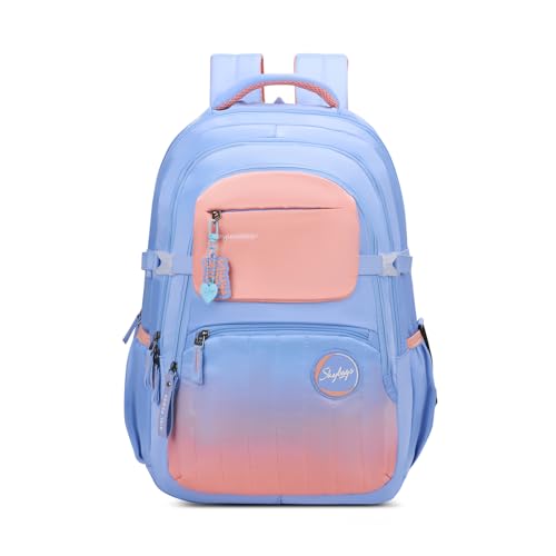 Skybags Riva 37L Blue Casual Backpack for Girls with 3 Compartments & Adjustable Shoulder Strap | 16 Inch Padded Laptop Sleeve | Detachable Happy Pouch & Secret Pocket | Perfect for School & Travel