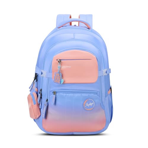 Skybags Riva 37L Blue Casual Backpack for Girls with 3 Compartments & Adjustable Shoulder Strap | 16 Inch Padded Laptop Sleeve | Detachable Happy Pouch & Secret Pocket | Perfect for School & Travel