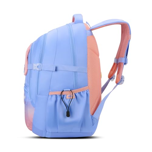 Skybags Riva 37L Blue Casual Backpack for Girls with 3 Compartments & Adjustable Shoulder Strap | 16 Inch Padded Laptop Sleeve | Detachable Happy Pouch & Secret Pocket | Perfect for School & Travel