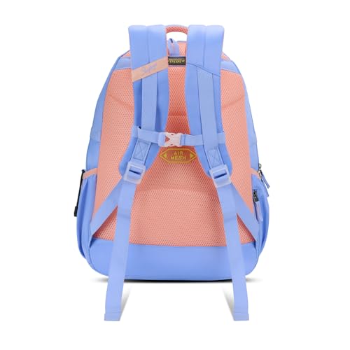 Skybags Riva 37L Blue Casual Backpack for Girls with 3 Compartments & Adjustable Shoulder Strap | 16 Inch Padded Laptop Sleeve | Detachable Happy Pouch & Secret Pocket | Perfect for School & Travel
