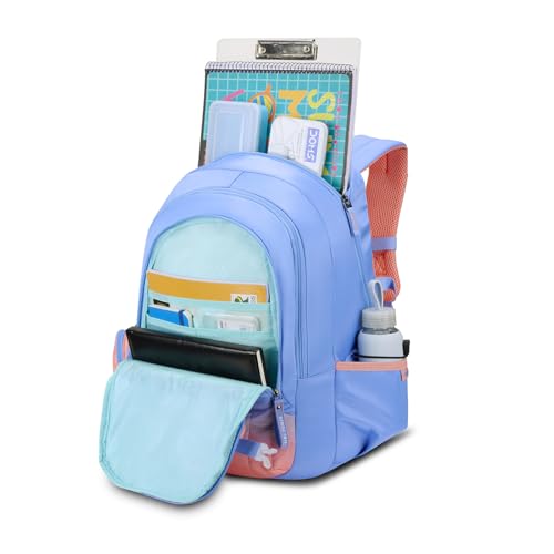 Skybags Riva 37L Blue Casual Backpack for Girls with 3 Compartments & Adjustable Shoulder Strap | 16 Inch Padded Laptop Sleeve | Detachable Happy Pouch & Secret Pocket | Perfect for School & Travel