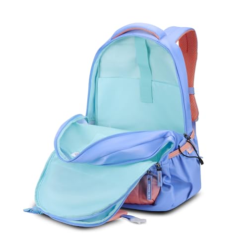 Skybags Riva 37L Blue Casual Backpack for Girls with 3 Compartments & Adjustable Shoulder Strap | 16 Inch Padded Laptop Sleeve | Detachable Happy Pouch & Secret Pocket | Perfect for School & Travel