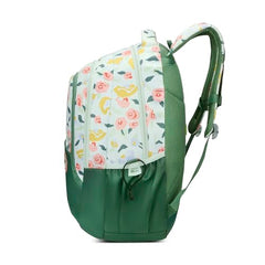 Skybags Stella 37L Green Floral Print Casual Backpack for Girls with 3 Compartments & Adjustable Shoulder Strap | 16 Inch Padded Laptop Sleeve | Detachable Happy Pouch | Perfect for School & Travel