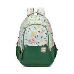 Skybags Stella 37L Green Floral Print Casual Backpack for Girls with 3 Compartments & Adjustable Shoulder Strap | 16 Inch Padded Laptop Sleeve | Detachable Happy Pouch | Perfect for School & Travel