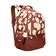 Skybags Stella 37L Brown Floral Print Casual Backpack for Girls with 3 Compartments & Adjustable Shoulder Strap | 16 Inch Padded Laptop Sleeve | Detachable Happy Pouch | Perfect for School & Travel