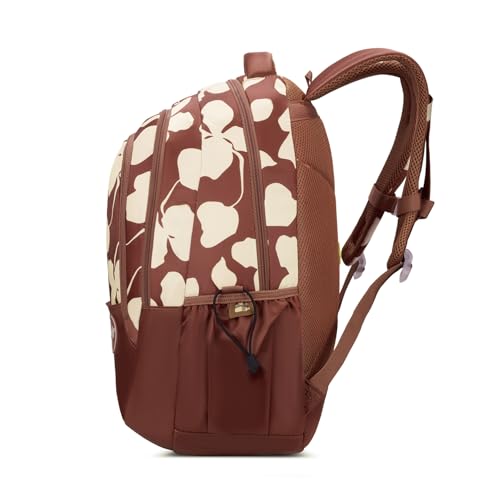 Skybags Stella 37L Brown Floral Print Casual Backpack for Girls with 3 Compartments & Adjustable Shoulder Strap | 16 Inch Padded Laptop Sleeve | Detachable Happy Pouch | Perfect for School & Travel