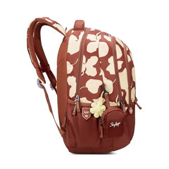 Skybags Stella 37L Brown Floral Print Casual Backpack for Girls with 3 Compartments & Adjustable Shoulder Strap | 16 Inch Padded Laptop Sleeve | Detachable Happy Pouch | Perfect for School & Travel