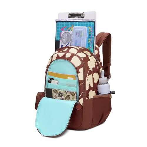 Skybags Stella 37L Brown Floral Print Casual Backpack for Girls with 3 Compartments & Adjustable Shoulder Strap | 16 Inch Padded Laptop Sleeve | Detachable Happy Pouch | Perfect for School & Travel