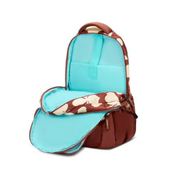 Skybags Stella 37L Brown Floral Print Casual Backpack for Girls with 3 Compartments & Adjustable Shoulder Strap | 16 Inch Padded Laptop Sleeve | Detachable Happy Pouch | Perfect for School & Travel