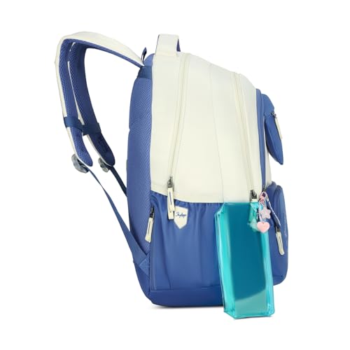 Skybags Celeste 37L Blue Casual Backpack for Girls with 3 Compartments & Adjustable Shoulder Strap | 16 Inch Padded Laptop Sleeve | Quick Access Front Pocket & Rain Cover | Perfect for School & Travel