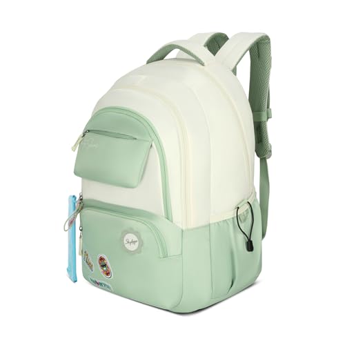 Skybags Celeste 37L Green Casual Backpack for Girls with 3 Compartment & Adjustable Shoulder Strap | 16 Inch Padded Laptop Sleeve | Quick Access Front Pocket & Rain Cover | Perfect for School & Travel