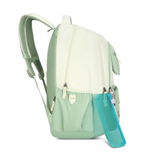 Skybags Celeste 37L Green Casual Backpack for Girls with 3 Compartment & Adjustable Shoulder Strap | 16 Inch Padded Laptop Sleeve | Quick Access Front Pocket & Rain Cover | Perfect for School & Travel
