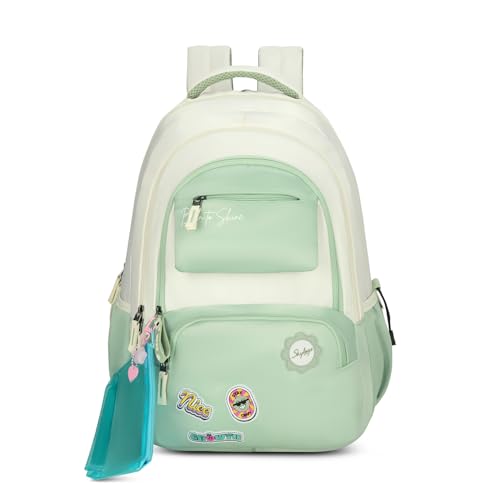 Skybags Celeste 37L Green Casual Backpack for Girls with 3 Compartment & Adjustable Shoulder Strap | 16 Inch Padded Laptop Sleeve | Quick Access Front Pocket & Rain Cover | Perfect for School & Travel