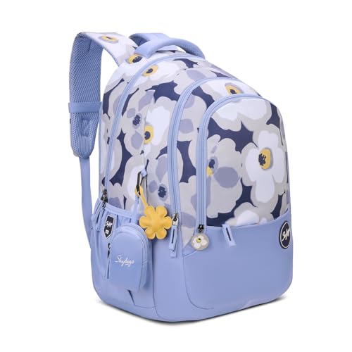 Skybags Stella 37L Floral Print Casual Backpack for Girls with 3 Compartments & Adjustable Shoulder Strap | 16 Inch Padded Laptop Sleeve | Detachable Happy Pouch | Perfect for School & Travel