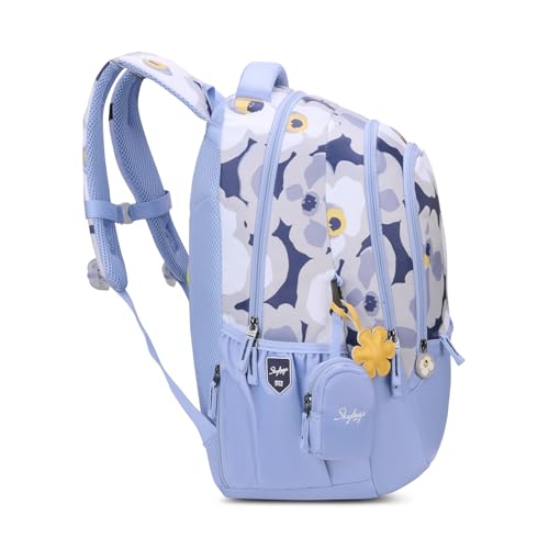 Skybags Stella 37L Floral Print Casual Backpack for Girls with 3 Compartments & Adjustable Shoulder Strap | 16 Inch Padded Laptop Sleeve | Detachable Happy Pouch | Perfect for School & Travel