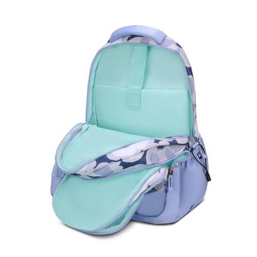 Skybags Stella 37L Floral Print Casual Backpack for Girls with 3 Compartments & Adjustable Shoulder Strap | 16 Inch Padded Laptop Sleeve | Detachable Happy Pouch | Perfect for School & Travel