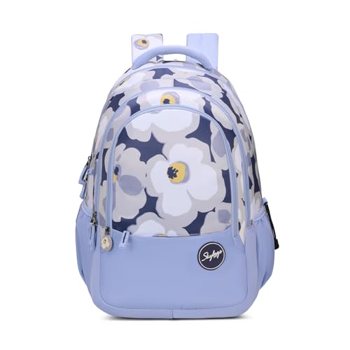 Skybags Stella 37L Floral Print Casual Backpack for Girls with 3 Compartments & Adjustable Shoulder Strap | 16 Inch Padded Laptop Sleeve | Detachable Happy Pouch | Perfect for School & Travel