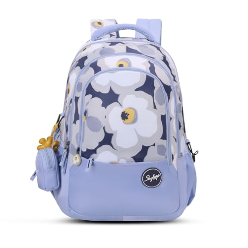 Skybags Stella 37L Floral Print Casual Backpack for Girls with 3 Compartments & Adjustable Shoulder Strap | 16 Inch Padded Laptop Sleeve | Detachable Happy Pouch | Perfect for School & Travel