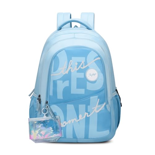 Skybags Glow 37L Blue Casual Backpack for Girls with 3 Compartments & Adjustable Shoulder Strap | Quick Access Front Pocket | Side Pockets | Air Mesh Back Panel | Perfect for School & Travel