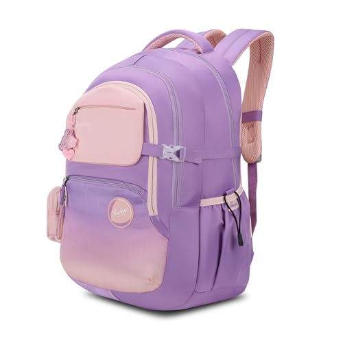 Skybags Riva 37L Purple Casual Backpack for Girls with 3 Compartments & Adjustable Shoulder Strap | 16 Inch Padded Laptop Sleeve | Detachable Happy Pouch & Secret Pocket | Perfect for School & Travel