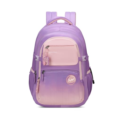 Skybags Riva 37L Purple Casual Backpack for Girls with 3 Compartments & Adjustable Shoulder Strap | 16 Inch Padded Laptop Sleeve | Detachable Happy Pouch & Secret Pocket | Perfect for School & Travel