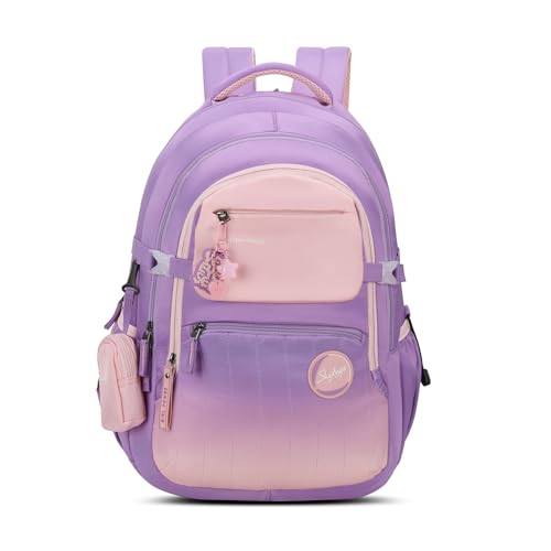 Skybags Riva 37L Purple Casual Backpack for Girls with 3 Compartments & Adjustable Shoulder Strap | 16 Inch Padded Laptop Sleeve | Detachable Happy Pouch & Secret Pocket | Perfect for School & Travel