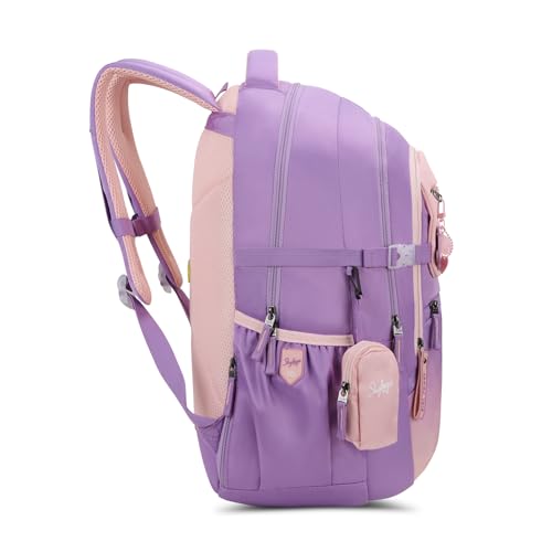 Skybags Riva 37L Purple Casual Backpack for Girls with 3 Compartments & Adjustable Shoulder Strap | 16 Inch Padded Laptop Sleeve | Detachable Happy Pouch & Secret Pocket | Perfect for School & Travel