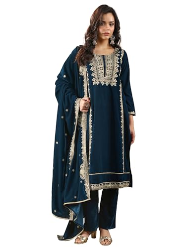 Libas Embroidered Velvet Straight Kurta Set for Women