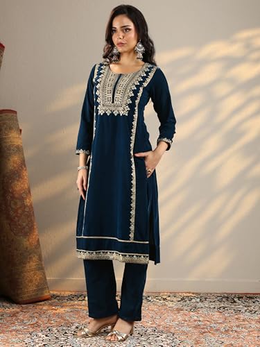 Libas Embroidered Velvet Straight Kurta Set for Women