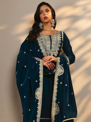 Libas Embroidered Velvet Straight Kurta Set for Women