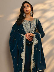 Libas Embroidered Velvet Straight Kurta Set for Women