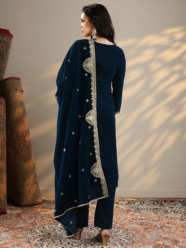 Libas Embroidered Velvet Straight Kurta Set for Women