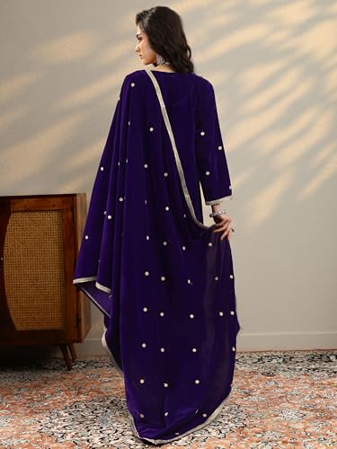 Libas Embroidered Velvet Straight Kurta Set for Women