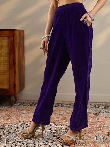 Libas Embroidered Velvet Straight Kurta Set for Women