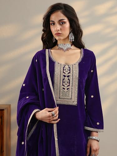 Libas Embroidered Velvet Straight Kurta Set for Women