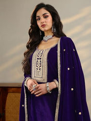 Libas Embroidered Velvet Straight Kurta Set for Women