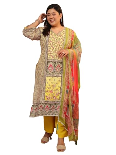 Extra Love By Libas Printed Silk blend Straight Kurta Set for Women (500445-4XL)