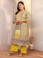 Extra Love By Libas Printed Silk blend Straight Kurta Set for Women (500445-4XL)