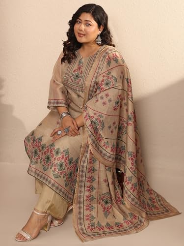 Extra Love By Libas Printed Silk Blend Straight Kurta Set For Women (500488-3Xl)