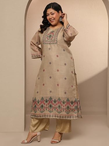 Extra Love By Libas Printed Silk Blend Straight Kurta Set For Women (500488-3Xl)