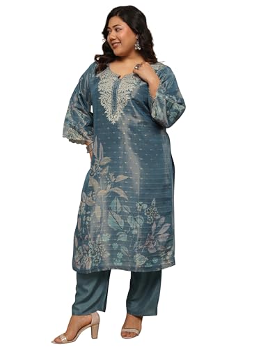 Extra Love By Libas Printed Silk Blend Straight Kurta Set For Women (500492-3Xl)