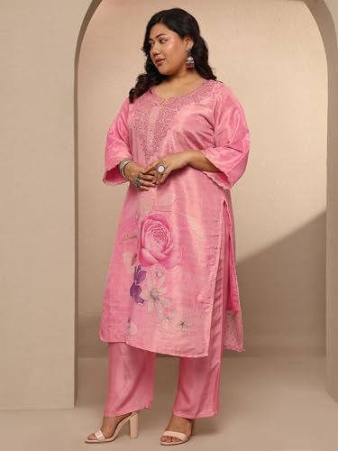 Extra Love By Libas Printed Silk Blend Straight Kurta Set For Women (500493-3Xl)