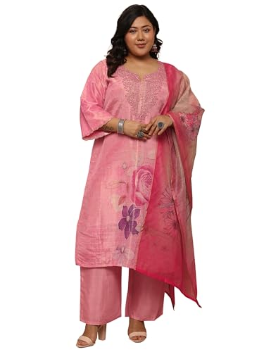 Extra Love By Libas Printed Silk Blend Straight Kurta Set For Women (500493-3Xl)