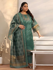 Extra Love By Libas Embellished Silk Blend Straight Kurta With Trousers With Dupatta (500494-3XL)