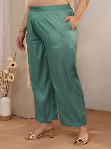 Extra Love By Libas Embellished Silk Blend Straight Kurta With Trousers With Dupatta (500494-3XL)