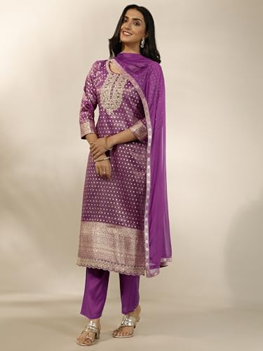 Libas Woven Design Silk Blend Straight Kurta Set For Women (99812M)