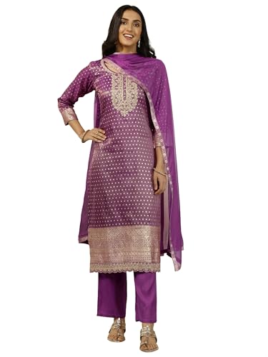 Libas Woven Design Silk Blend Straight Kurta Set For Women (99812M)