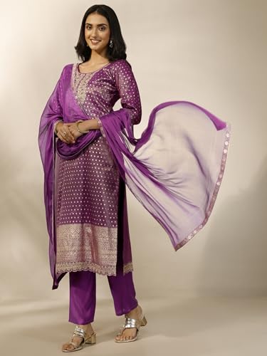Libas Woven Design Silk Blend Straight Kurta Set For Women (99812M)